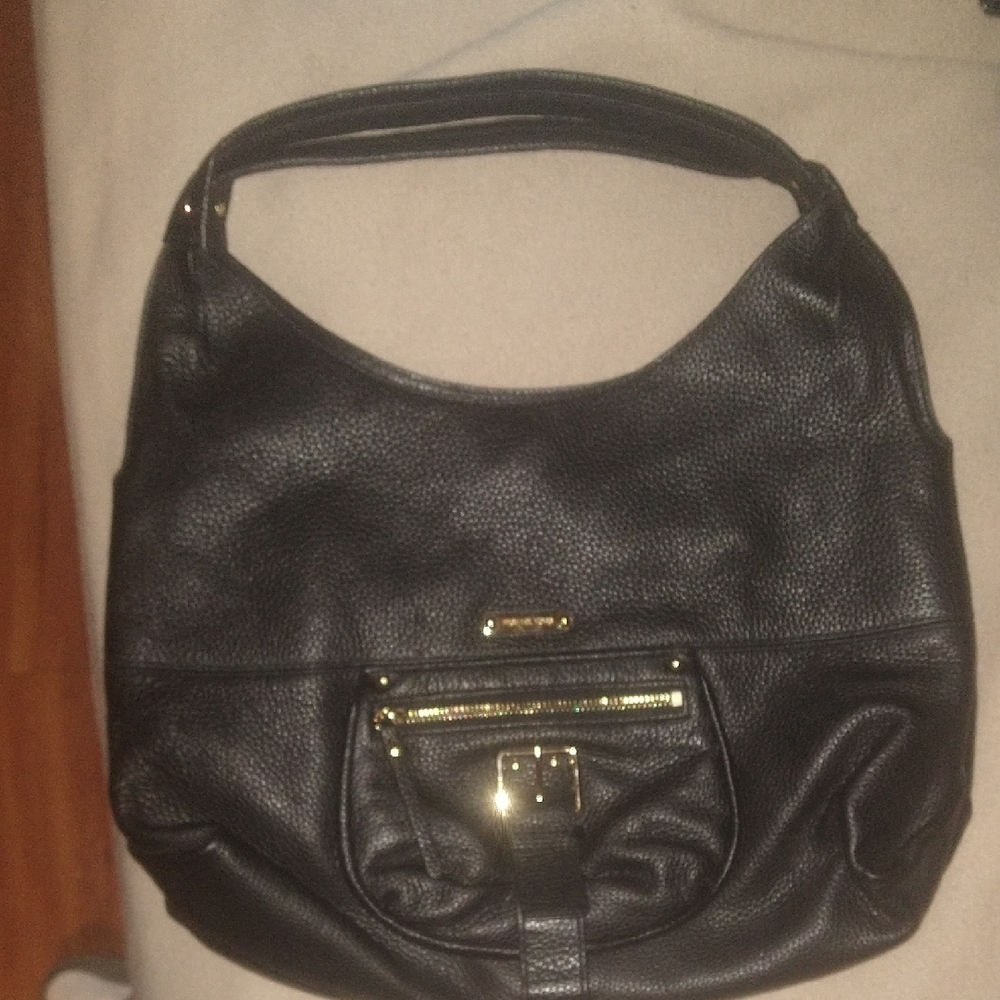 MK Black Hobo Bag with Gold Accents